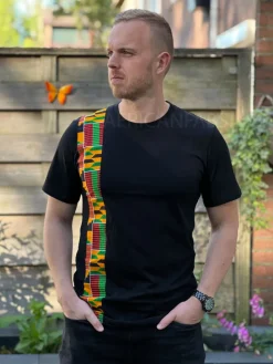 T-shirt met Afrikaanse print details - kente band