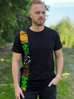 T-shirt met Afrikaanse print details - groene bogolan band