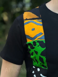 T-shirt met Afrikaanse print details - groene bogolan band