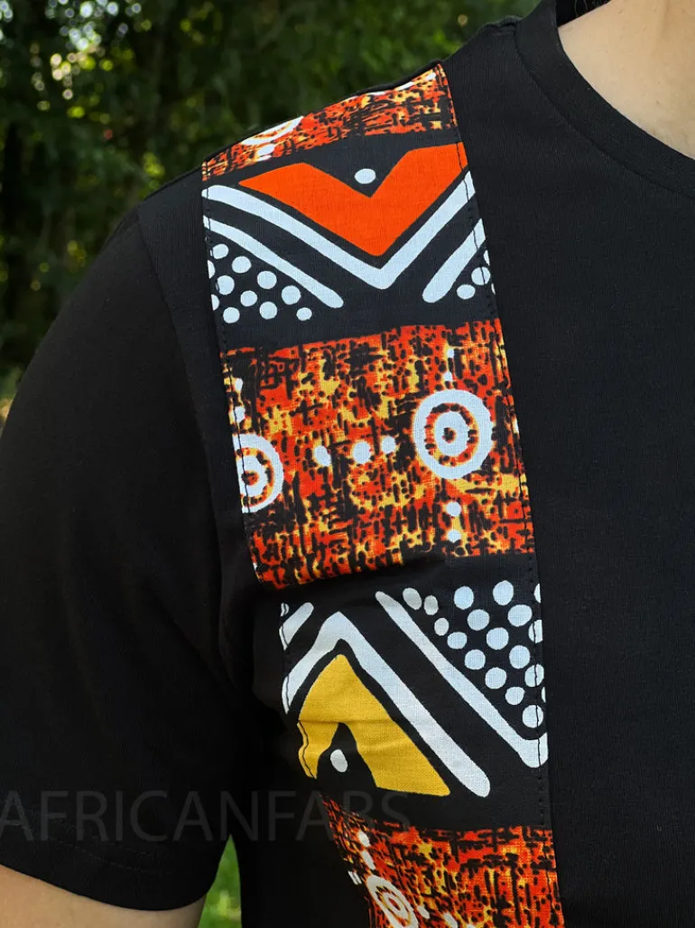T-shirt met Afrikaanse print details - oranje bogolan band