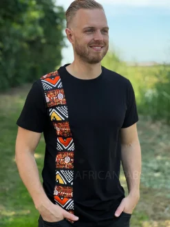 T-shirt met Afrikaanse print details - oranje bogolan band
