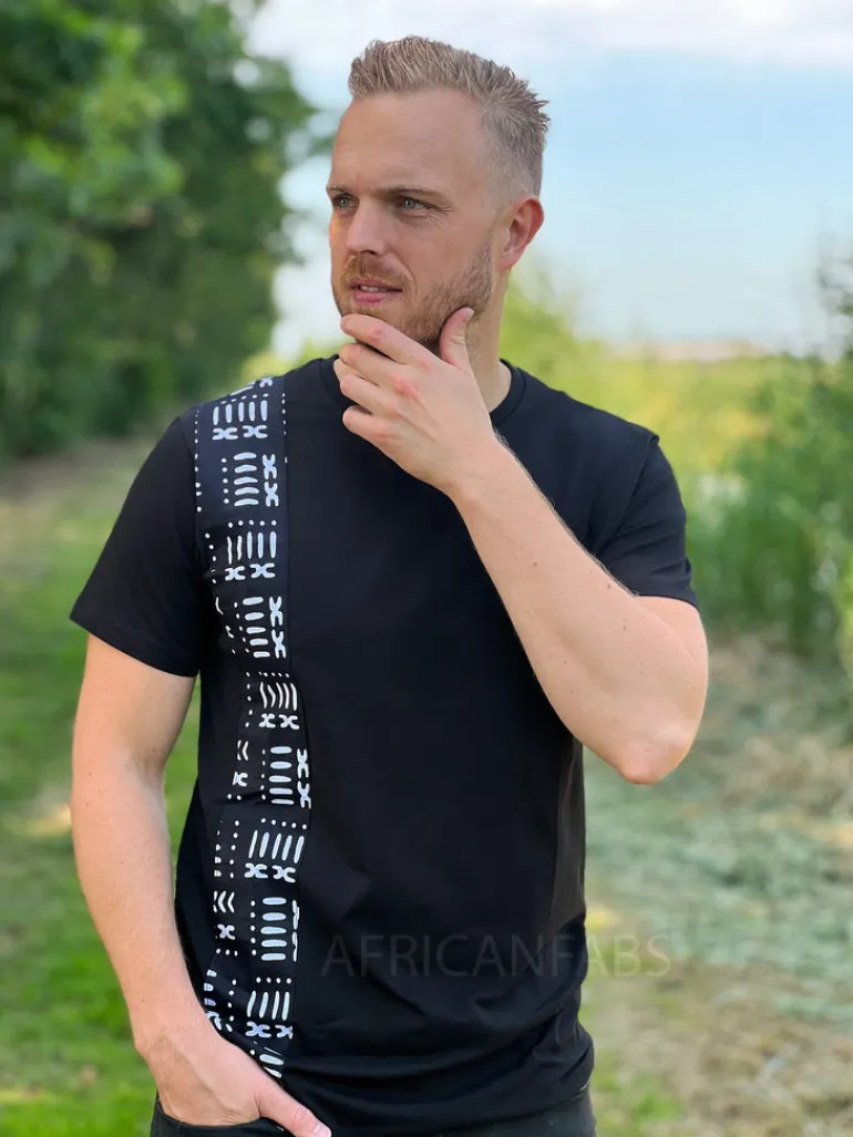 T-shirt met Afrikaanse print details - zwarte bogolan band