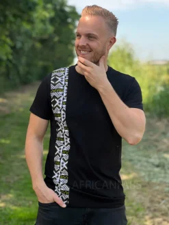 T-shirt met Afrikaanse print details - wit / groene bogolan band