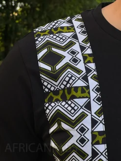 T-shirt met Afrikaanse print details - wit / groene bogolan band