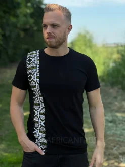 T-shirt met Afrikaanse print details - wit / groene bogolan band