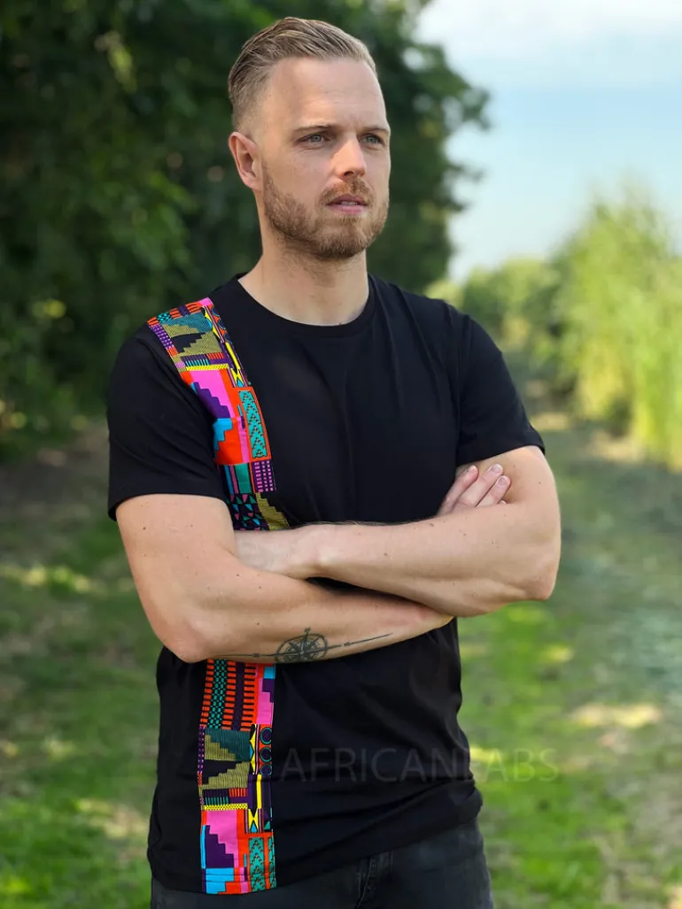 T-shirt met Afrikaanse print details - multicolor roze kente band
