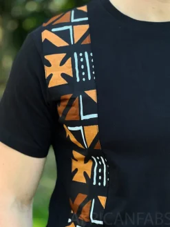 T-shirt met Afrikaanse print details - bruine bogolan band