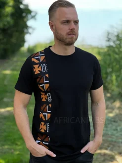 T-shirt met Afrikaanse print details - bruine bogolan band