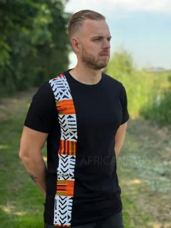 T-shirt met Afrikaanse print details - witte bogolan kente band
