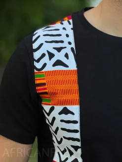 T-shirt met Afrikaanse print details - witte bogolan kente band