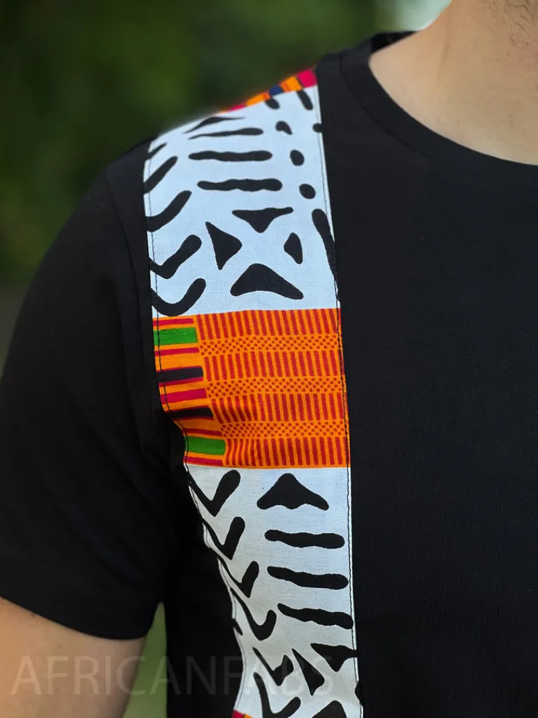 T-shirt met Afrikaanse print details - witte bogolan kente band