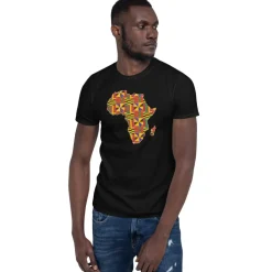 T-shirt Unisex - Afrikaans continent in Kente print D001 (Zwart of Wit)