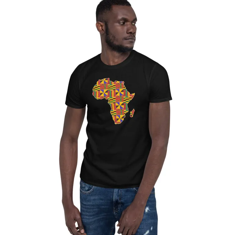 T-shirt Unisex - Afrikaans continent in Kente print D001 (Zwart of Wit)