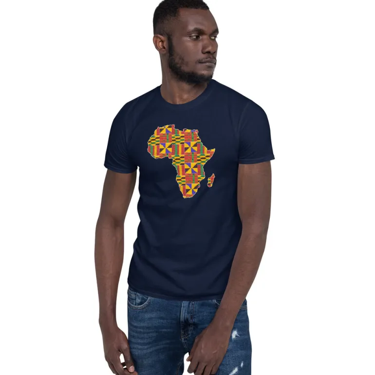 T-shirt Unisex - Afrikaans continent in Kente print D001 (Zwart of Wit)