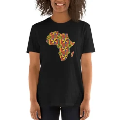 T-shirt Unisex - Afrikaans continent in Kente print D001 (Zwart of Wit)