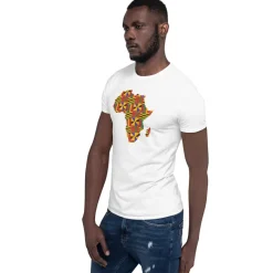 T-shirt Unisex - Afrikaans continent in Kente print D001 (Zwart of Wit)