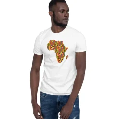 T-shirt Unisex - Afrikaans continent in Kente print D001 (Zwart of Wit)