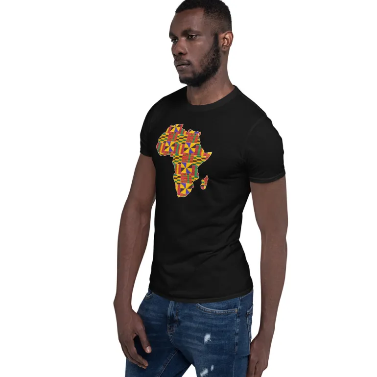 T-shirt Unisex - Afrikaans continent in Kente print D001 (Zwart of Wit)