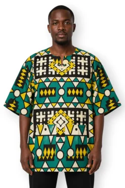 Turquoise Geel Samakaka Dashiki Shirt / Dashiki Jurk - Afrikaans shirt - Unisex