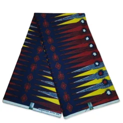 VLISCO stof Hollandais Afrikaanse Wax print - Blauw / Rode Pencil