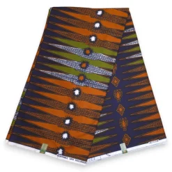 VLISCO stof Hollandais Afrikaanse Wax print - Oranje Groen Pencil VL01178