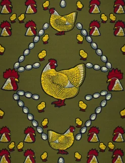 VLISCO stof Hollandais Afrikaanse Wax print - Geel Rood Happy family VL0H628