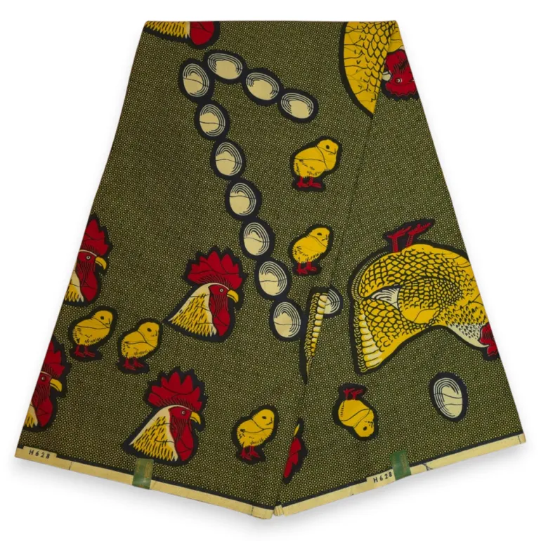 VLISCO stof Hollandais Afrikaanse Wax print - Geel Rood Happy family VL0H628