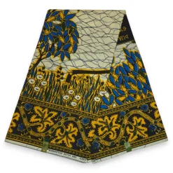 VLISCO stof Hollandais Afrikaanse Wax print - Blauw Geel Fallen tree VL00562 Limited Edition