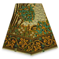 VLISCO stof Hollandais Afrikaanse Wax print - Turkoois Geel Fallen tree VL00562 Limited Edition