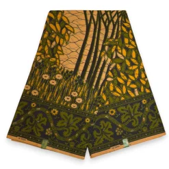 VLISCO stof Hollandais Afrikaanse Wax print - Groen Geel Fallen tree VL00562 Limited Edition