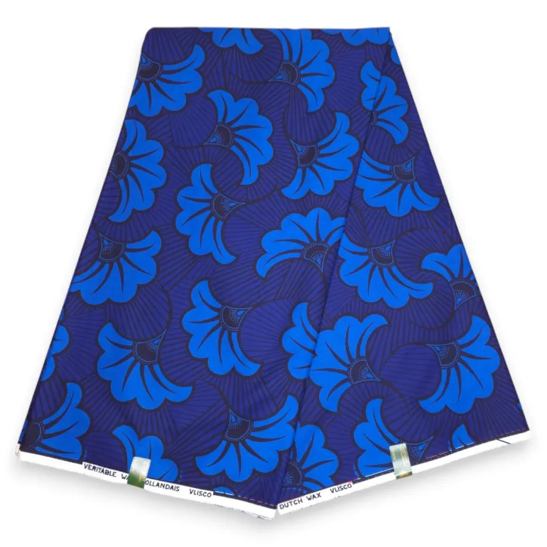 VLISCO stof Hollandais Afrikaanse Wax print - Blauwe bruidsbloemen