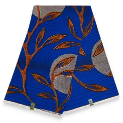 VLISCO stof Hollandais Afrikaanse Wax print - Blauw / Oranje VL03639