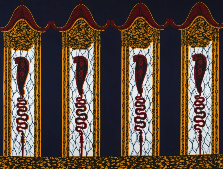 VLISCO stof Hollandais Afrikaanse Wax print - Donkerblauw Chiefs' sword VL00578-114