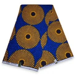 VLISCO stof Hollandais Afrikaanse Wax print - Blauw / Gele Record