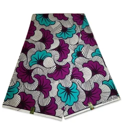 VLISCO stof Hollandais Afrikaanse Wax print - Turquoise paarse bruidsbloemen