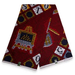 VLISCO stof Hollandais Afrikaanse Wax print - Donkerrood ABC Alphabet VL00017-294