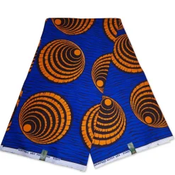 VLISCO stof Hollandais Afrikaanse Wax print - Blauw Oranje Shells