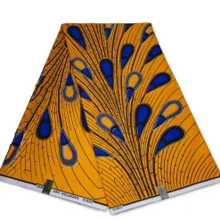VLISCO stof Hollandais Afrikaanse Wax print - Geel / Blauwe Bulb