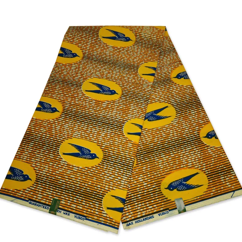 VLISCO stof Hollandais Afrikaanse Wax print - Oranje Gele Speedbird