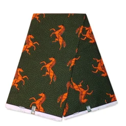 VLISCO stof Hollandais Afrikaanse Wax print - Groen / Oranje Jumping Horse