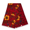 VLISCO stof Hollandais Afrikaanse Wax print - Donker Rood / Gele hibiscus flowers