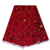 VLISCO stof Hollandais Afrikaanse Wax print - Rood / Gele Stars