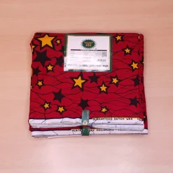 VLISCO stof Hollandais Afrikaanse Wax print - Rood / Gele Stars