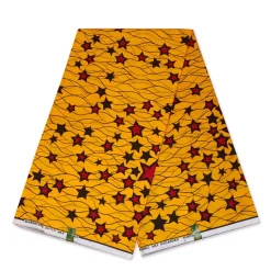 VLISCO stof Hollandais Afrikaanse Wax print - Geel / Rode Stars