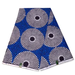 VLISCO stof Hollandais Afrikaanse Wax print - Blauw / Witte / Zwarte Record