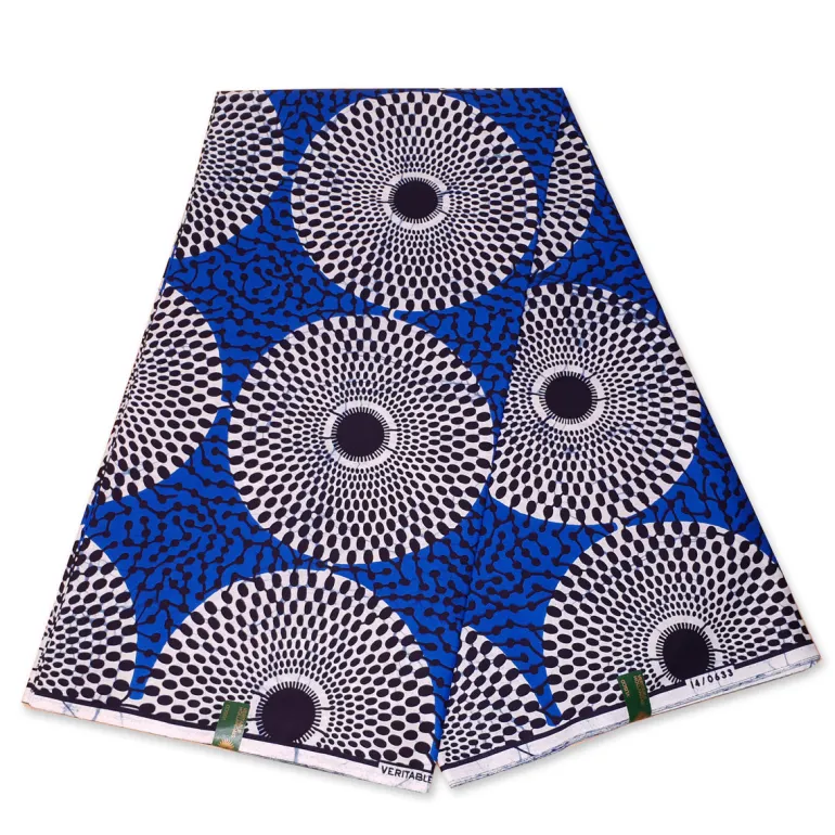 VLISCO stof Hollandais Afrikaanse Wax print - Blauw / Witte / Zwarte Record