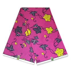 VLISCO stof Hollandais Afrikaanse Wax print - Roze gele flowertrail