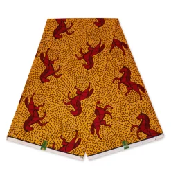VLISCO stof Hollandais Afrikaanse Wax print - Geel / Rode Jumping Horse