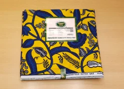 VLISCO stof Hollandais Afrikaanse Wax print - Geel / Blauwe leaftrail
