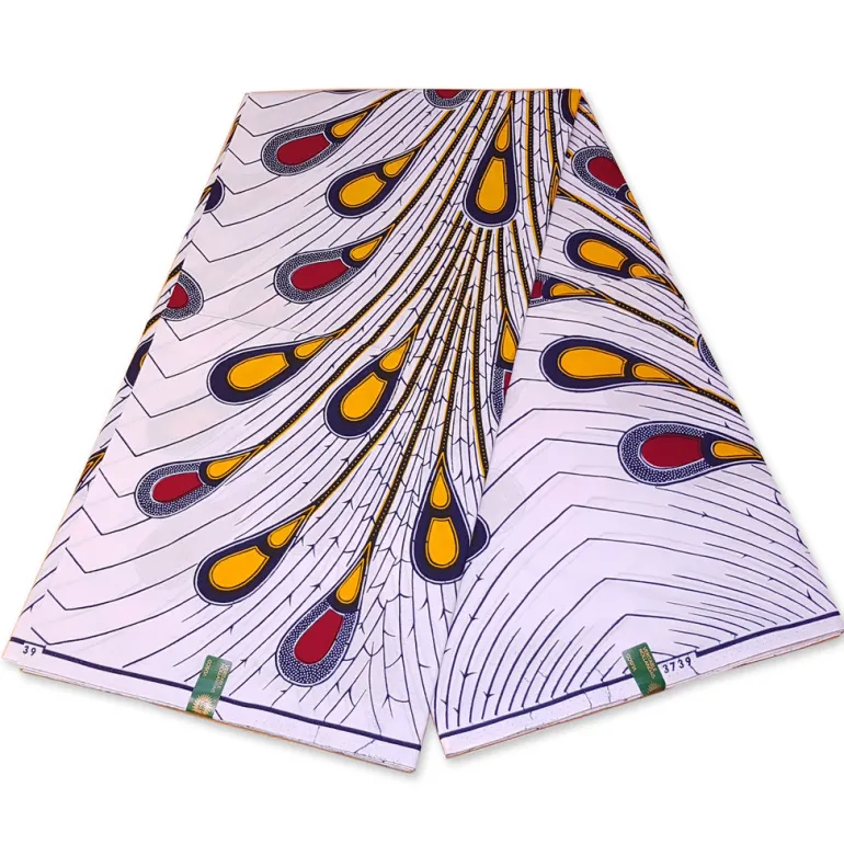 VLISCO stof Hollandais Afrikaanse Wax print - Wit / Rode Bulb